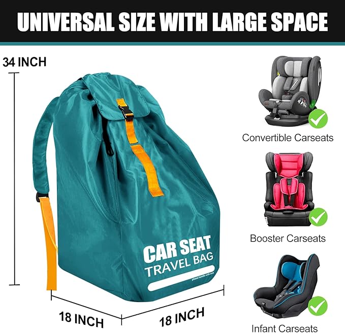 Car Seat Travel Bag for Airplane, Large Car Seat Bags for Air Travel with Padded Straps, Gate Check Storage Bag/Backpack for Car Seat Airport, Carseat Cover Travel - Baby Travel Essentials for Flying