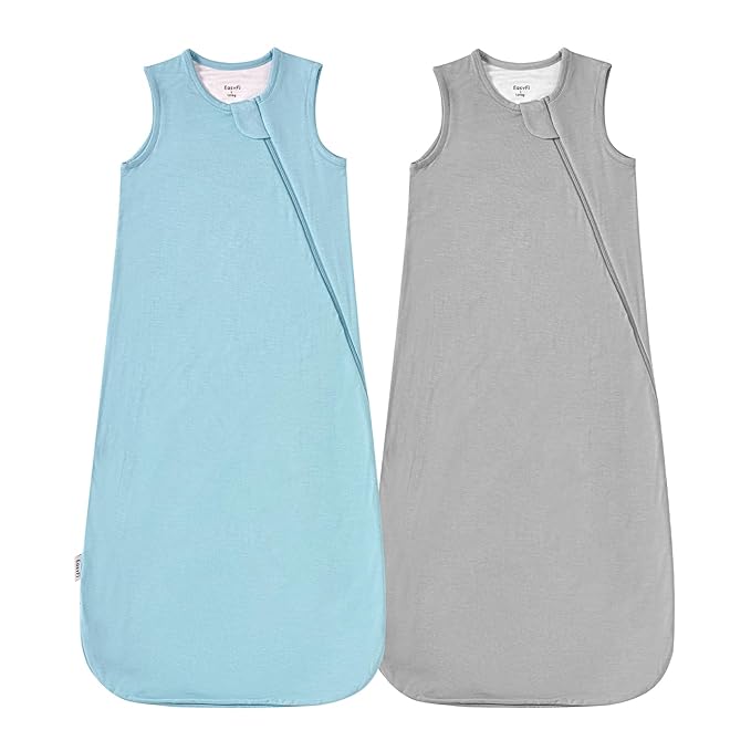 Supersoft Rayon Made from Bamboo Sleep Sack 12-18 Months 1.0 Tog Toddler Sleep Sack Baby Wearable Blanket with 2-Way Zipper Unisex Sleeping Bag for Babies All-year-around (2 Pack) Blue & Gray