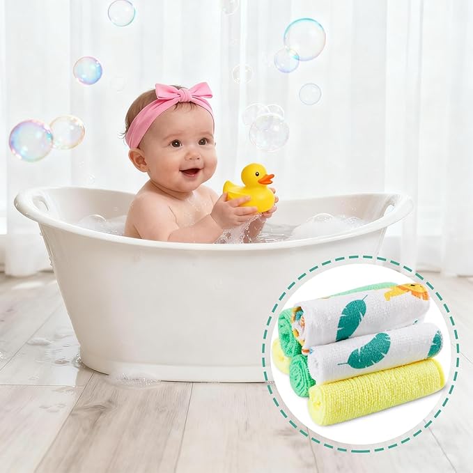 Baby Washcloths, 24Pack Baby Wash Cloths Extra Soft & Ultra Absorbent, Baby Towels and Washcloths Face Towels for Unisex Boys Girls Body, Washclothes Gentle on Sensitive Skin, 9x9 Lion