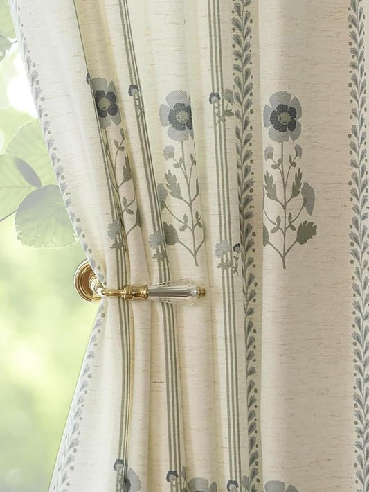 Pinch Pleated Curtains for Living Room Bedroom Dining Room - 90 Inches Light Filtering Floral Curtains Luxury Linen Drapes Farmhouse Window Curtains with Hooks and Rings - 2 Panels Set, 40" W x 90" L