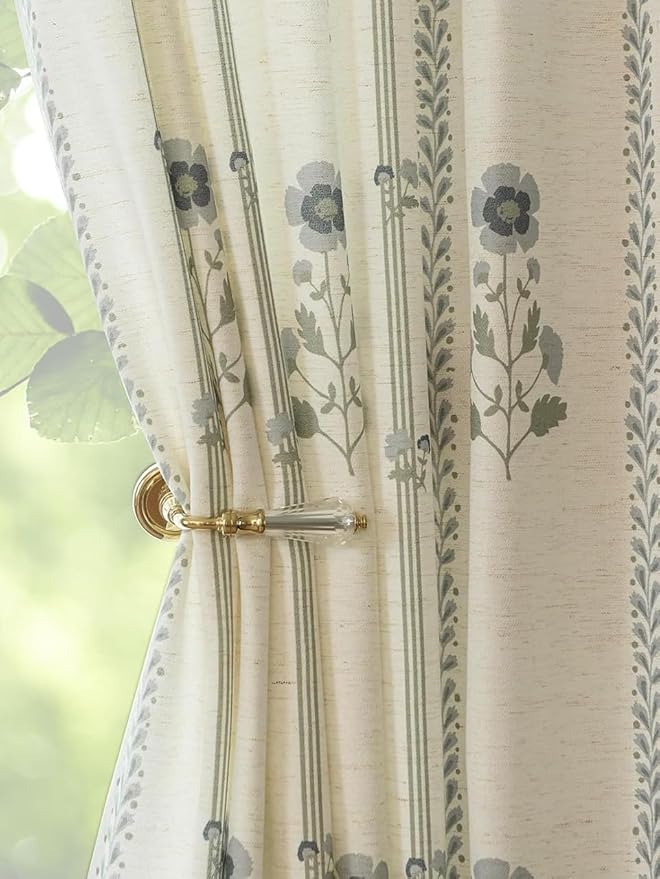 Pinch Pleated Curtains for Living Room Bedroom Dining Room - 84 Inches Light Filtering Floral Curtains Luxury Linen Drapes Farmhouse Window Curtains with Hooks and Rings - 2 Panels Set, 40" W x 84" L