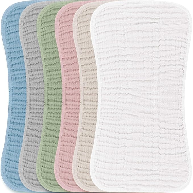 Konssy Muslin Baby Burp Cloths Sets for Unisex- 6 Pack Large 100% Cotton Burping Clothes for Newborn, Baby Girls and Boys