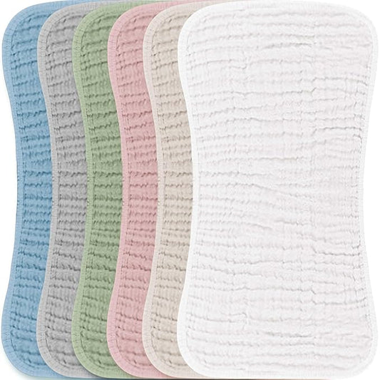 Konssy Muslin Baby Burp Cloths Sets for Unisex- 6 Pack Large 100% Cotton Burping Clothes for Newborn, Baby Girls and Boys