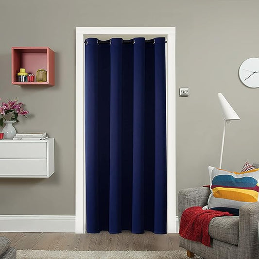 ChrisDowa Blackout Door Curtains for Doorway Privacy, Grommet Closet Curtains for Bedroom Closet Door, Thermal Insulated Doorway Cover Room Divider Drapes (1 Panel, Navy Blue, 52 x 80 Inch)