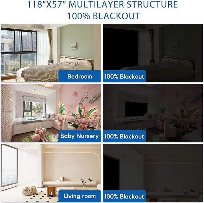 100% Blackout Curtains for Bedroom, No Drill Portable DIY Window Blinds,118"" x 57"" Window Shades & Blackout Blinds with Stickers & Tabs for Indoor Baby Nursery, Travel, Dorm Room