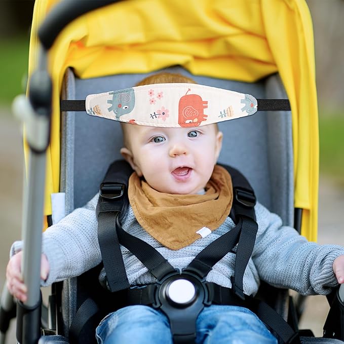 HESTYA 2 Pieces Baby Carseat Head Support Band Strap Headrest Stroller Seat Sleeping Headrest Neck Relief Head Strap Headband for Kids Children Toddler Infant(Elephant and Owl)