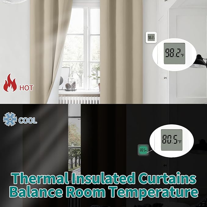 BGment Short Blackout Curtains for Bedroom 45 Inch Length, Thermal Insulated Soundproof Room Darkening Curtains for Living Room, Each Small Window Curtains 42 Inch Wide, Beige, 2 Panels