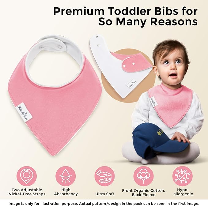 KiddyStar Organic Cotton Baby Bibs for Boys & Girls – Soft, Absorbent Teething & Drool Bibs - Adjustable Snaps for Toddlers