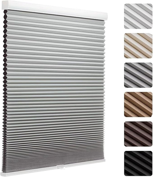 MYshade Cordless Blackout Cellular Shades, 1.5" Honeycomb Window Blinds for Bedroom & Nursery, Thermal Insulated, Noise Reducing, Privacy Shades, Inside or Outside Mount (20" W x 64" H, Grey)