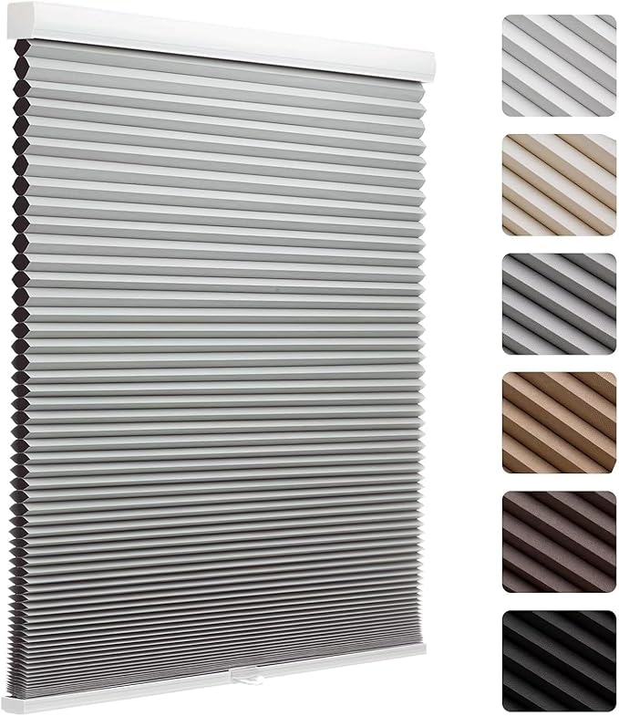 MYshade Cordless Blackout Cellular Shades, 1.5" Honeycomb Window Blinds for Bedroom & Nursery, Thermal Insulated, Noise Reducing, Privacy Shades, Inside or Outside Mount (22" W x 64" H, Grey)