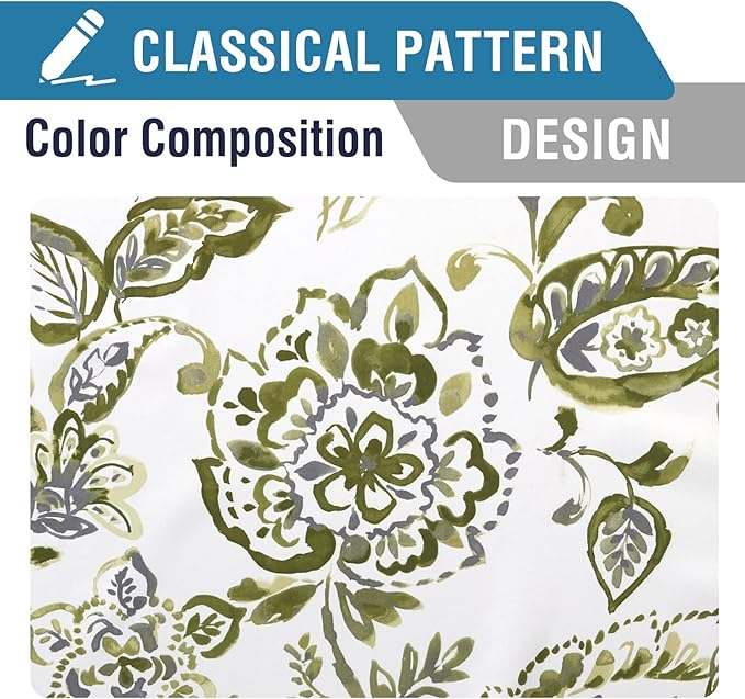 H.VERSAILTEX 100% Blackout Curtains for Bedroom Paisley Floral Printed Curtains 96 Inches Long Grommet Curtains & Drapes Thermal Curtains Window Treatments with Black Liner 2 Panels, Olive