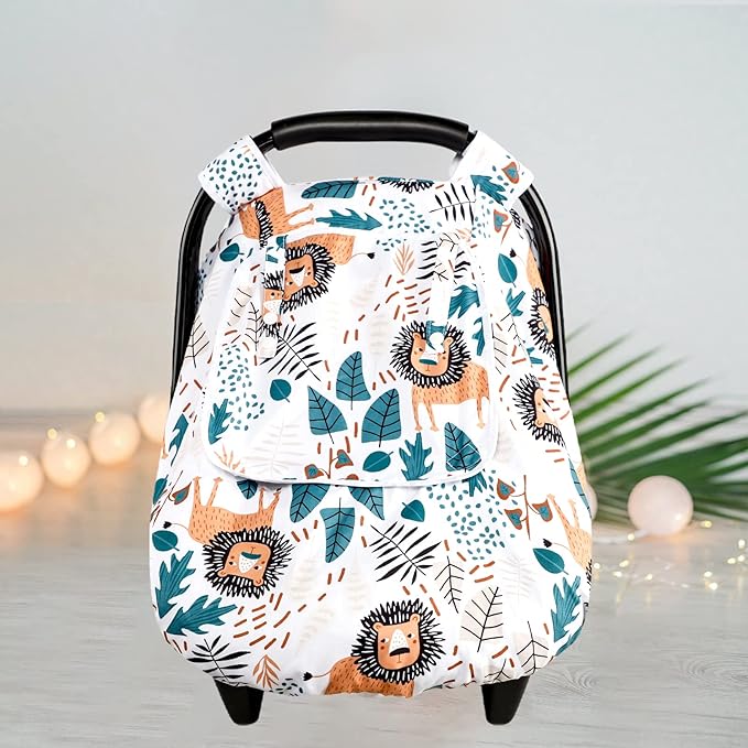 Baby Car Seat Cover, Winter Car Seat Covers for Babies, Carseat Cover Boy, Mink Carseat Canopy with Window, Cozy & Warm Cover, Lion