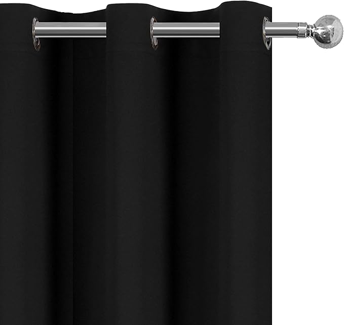 LEMOMO 100% Blackout Curtains 38 x 84 Inch Black Curtains 2 Panels Darkening Thermal Insulated Bedroom Curtains