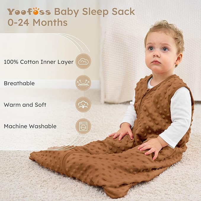Yoofoss Fleece Baby Sleep Sack 0-6 Months with Plush Dots, TOG 1.5 Baby Wearable Blanket with 2-Way Zipper, Cotton Toddler Sleep Sack Fleece
