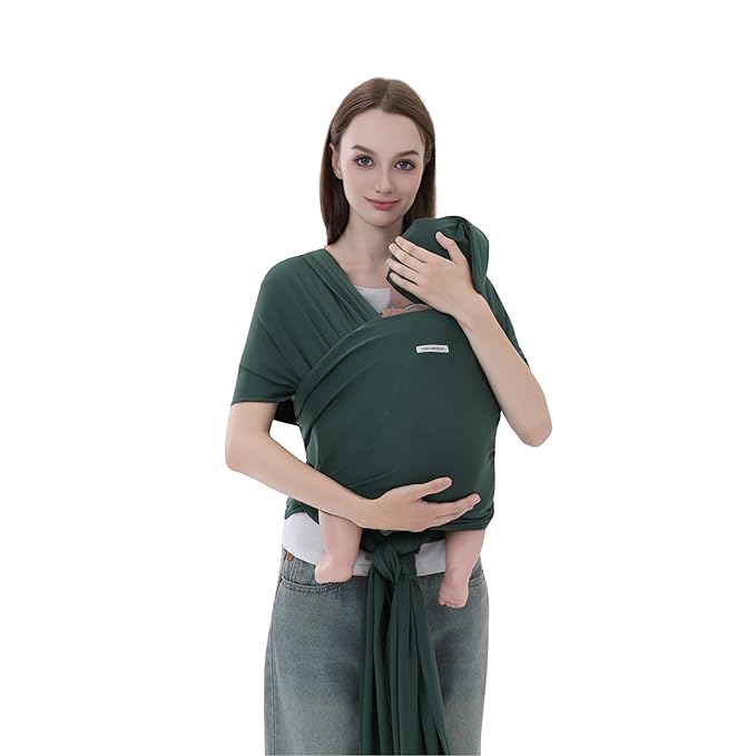 Baby Wrap Carrier for Newborns to Toddlers (8-35 lb), Modal Soft-Stretch Sling, Breathable All-Season, Quick Tie with Center Marker, Machine Washable Green