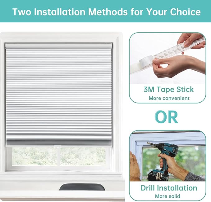 Changshade Blackout Blinds, Cordless Cellular Shades, Honeycomb Blackout Shades, Room Darkening Blinds, Pull Down Window Shades, Easy to Install Honeycomb Window Blinds, 24" W x 72" H, White