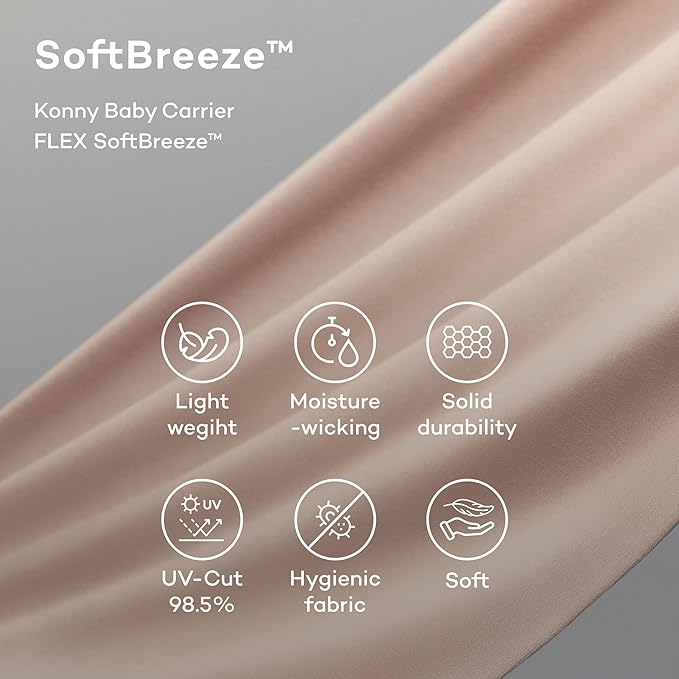 Konny Baby Carrier Flex SoftBreeze with Head Support - Adjustable, Easy to Wear, Hands-Free Breathable Baby Wrap Sling, Perfect for Newborn Babies Essentials up to 44 lbs (XS-XL) - Khaki Grey