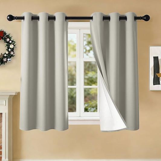 100% Blackout Curtains 54 Inch Length for Bedroom Living Room, Grommet Thermal Insulated Room Darkening Drapes, Light Blocking Window Treatment Decor, 2 Panels, 37x54, Silver Grey