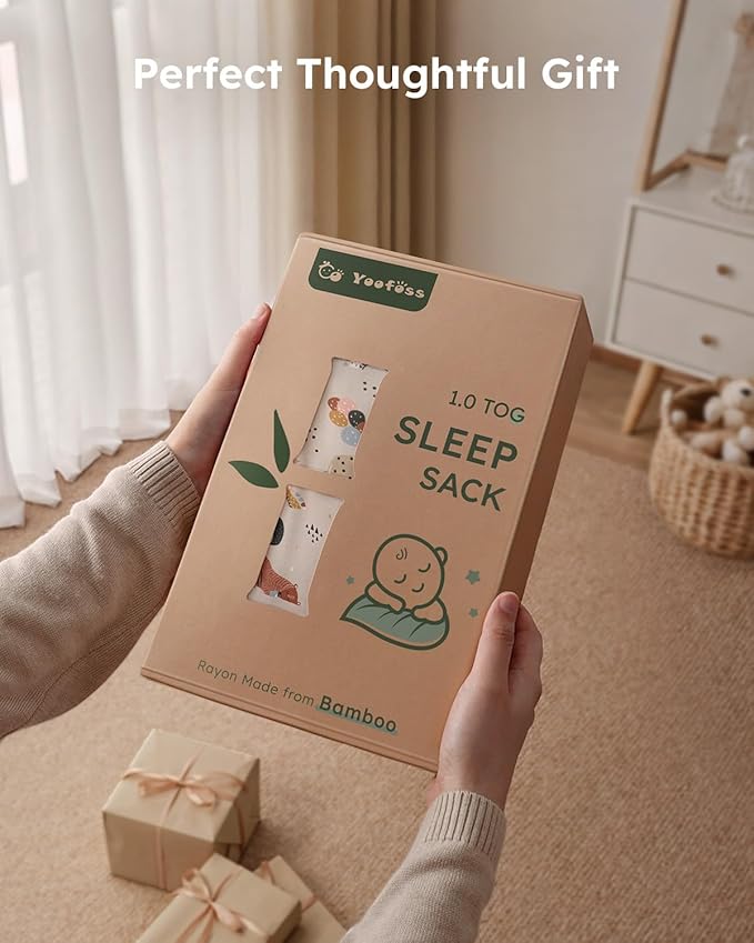 Yoofoss Rayon Made from Bamboo Baby Sleep Sack 0-6 Months 1.0 Tog Baby Wearable Blanket, Super Soft Infant Toddler Sleeping Sack 2-Way Zipper