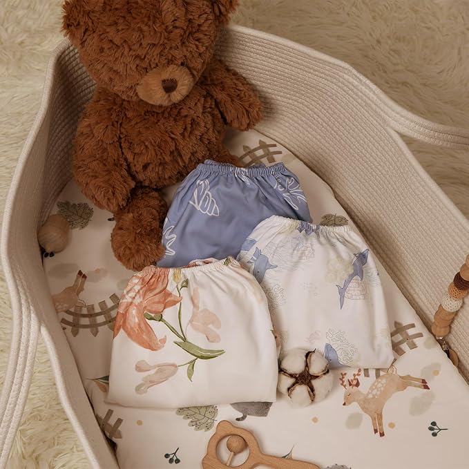 Gllquen Baby Bassinet Sheets Set 2-Pack, Breathable Cozy Bassinet Fitted Sheet Universal Fit Standard Mattress Oval Rectangle Cradle Baby Sheets for Baby Boy Girls Unisex 32"x16"(Elephant)
