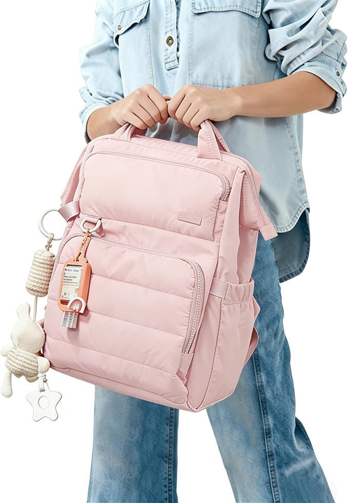 BELALIFE Baby Diaper Backpack Bag, Baby Essentials Travel Backpack for Moms Dads, with Changing Pad, Insulated Bottle Holders & Stroller Straps, Pink