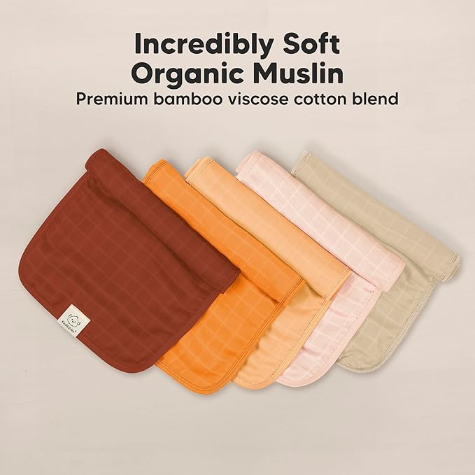 KeaBabies Cotton Muslin Burp Cloths Baby Boy, Girl - 5-Pack Soft & Absorbent Burping Cloth for Babies, Large Baby Towels & Washcloths for Newborn, Spit Up Rags, No Shrink, 20x10 (Sahara)