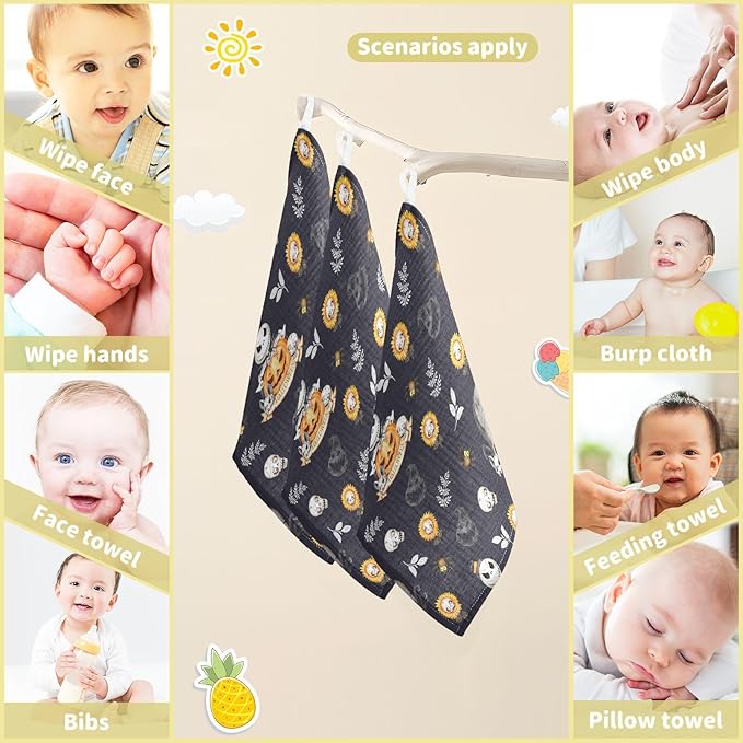 vvfelixl Baby Muslin Washcloths Halloween Skulls Horror Monsters Baby Burp Cloths Cotton Baby Face Towel for Newborn Infants Boys Girls Soft and Absorbent 11.8 X 11.8 in, 3 Pack Black