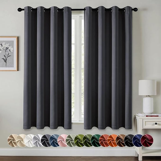 MIULEE Grey Blackout Curtains for Bedroom Living Room 63 Inches Long 2 Panels, Thermal Insulated Room Darkening Drapes Solid Grommet Noise Reduction Light Blocking Window Treatments 50x63 Inch
