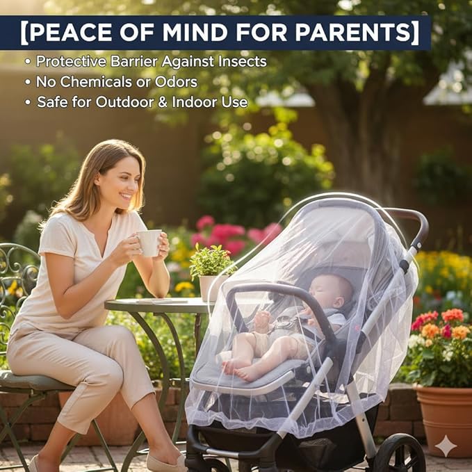 Universal Mosquito Net for Strollers - 2 Pack Breathable Insect Netting Protection for Babies, Fine Mesh Bug Screen Cover for Infant Car Seats, Cribs, and Playpens