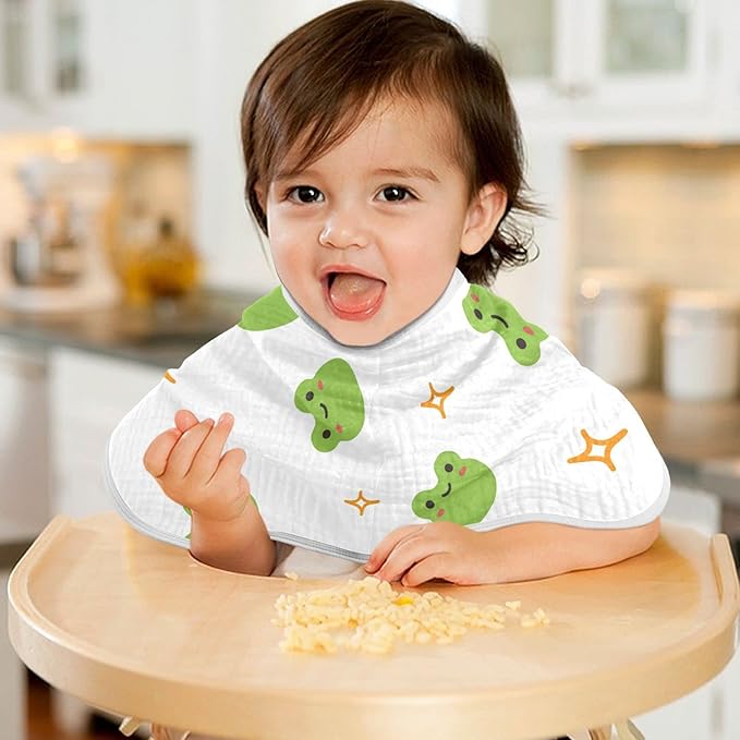 WELLDAY Muslin Baby Burp Cloths Set of 2, Soft Absorbent Cute Frog Muslin Washcloths, Bibs, Face Towel for Newborn Boys Girls, 22 x 11 Inch