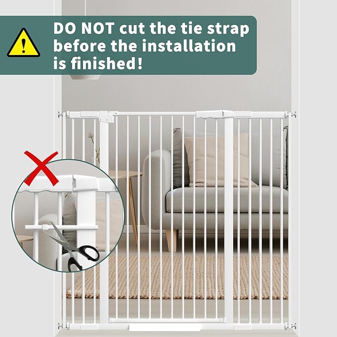 40.55" Tall 1.37" Ultra Narrow Spacing Dogs Pets Baby Gate for Doorway Hallway Safety Proof Indoor 45.86-53.74" Extra Wide Puppy Pressure Mounted No Drill Walk Through White Metal