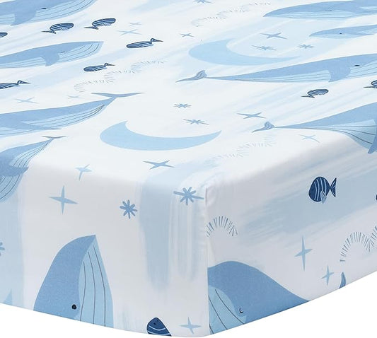 Lambs & Ivy Bubbles & Squirt 100% Cotton Whale/Ocean Fitted Crib/Toddler Sheet