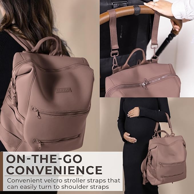 Neoprene Diaper Bag, Minimalist Backpack Diaper Bag with Pouch, Changing Pad, and Stroller Straps, Water Resistant and Lightweight Baby Girl Diaper Bag, Diaper Bag Backpack, Mauve