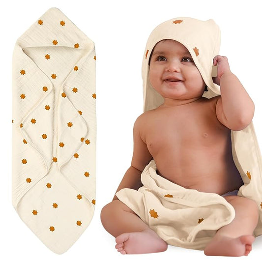 Hands-Free Hooded Towel - 100% Organic Premium Muslin Cotton, 30" x 30", Ultra-Absorbent, Soft, Breathable, Hypoallergenic, Multipurpose, Gifts for Babies & Infants