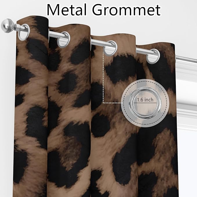 Sexy Leopard Print Blackout Curtains, Wild Animal Cheetah Print Brown Black Fur Window Drapes, Living Room Bedroom Decor 2 Panels 52x63 Inch