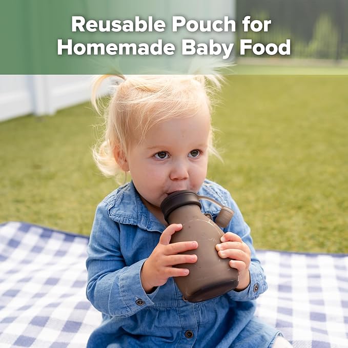 haakaa Hippo Wide Opening Silicone Goody Pouch – 9oz/260ml Reusable Pouches for Toddlers, Reusable Baby Food Pouches with Wide Neck for Quick Filling & Cleaning, 2 Pack, (Grey)