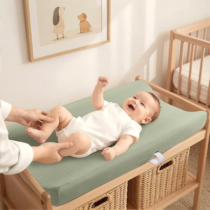 lulumoon Muslin Changing Pad Cover: 2-Pack Soft Breathable Cotton Neutral for Baby Girls Boys - Nursery & Baby Shower
