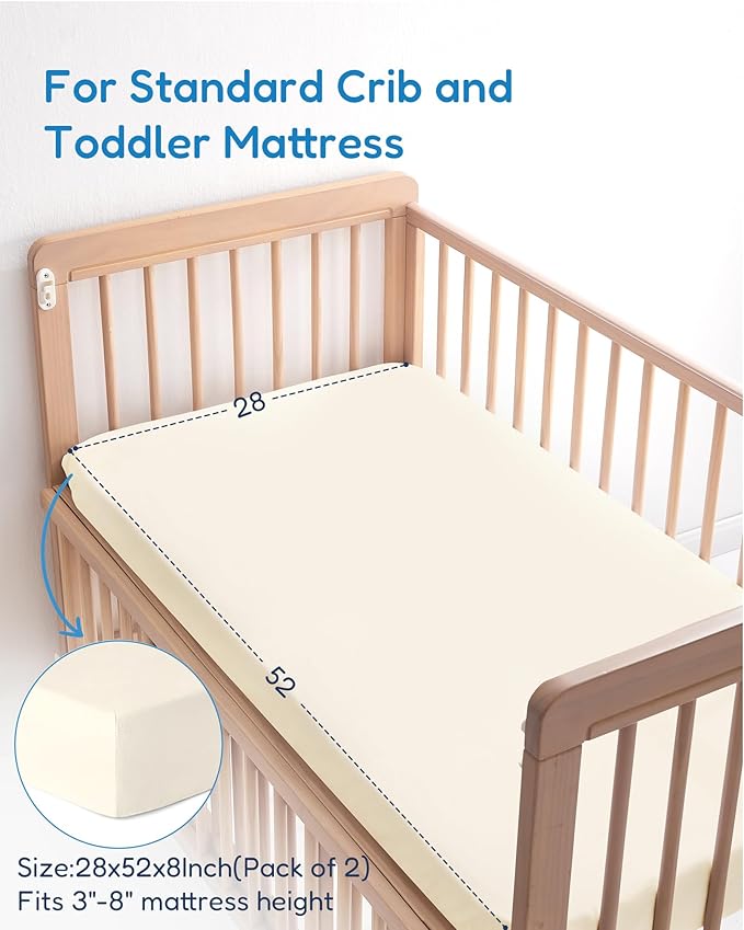 Baby Crib Sheets for Boys Girls, Fitted Crib Sheet 2 Pack for Standard Crib and Toddler Mattress, Super Soft Baby Sheet