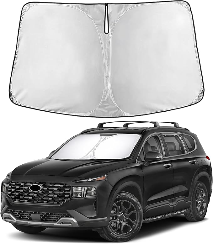 EcoNour Windshield Sun Shade Compatible for Hyundai Santa Fe 2019–2023 | SUV Front Window Sunshade | Foldable Sun Visor Protector | Blocks UV Rays & Keeps Cabin Cool