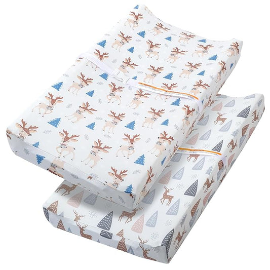 FHMJYH Changing Table Pad Cover Elastic Changing Pad Cover Premium Baby Changing Pad Cover 2 Pack for Boys Girls Soft and Comfy (Deer Park)