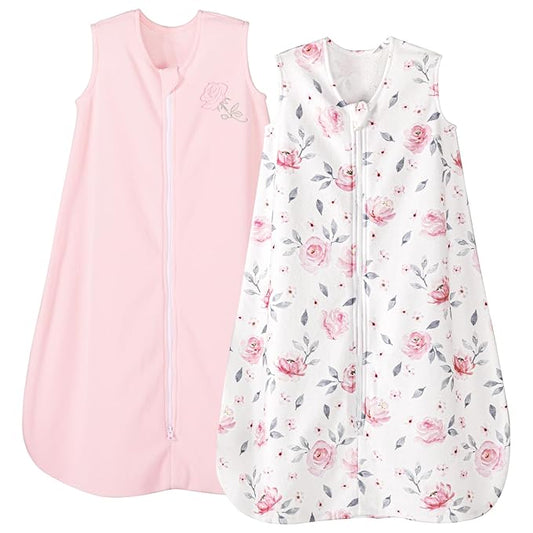 PHF Warm Micro-Fleece Baby Sleep Sack 0-6 Months, Soft Baby Wearable Blanket, 2-Way Zipper Sleeping Bags, 2 Pack Comfy Toddler Sleeping Sack for Girls, Small Size, Floral