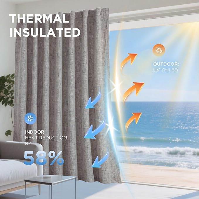 Joydeco Blackout Curtains for Bedroom - 120 Inch Long 100% Light Blocking 2 Panels Set Linen Drapes, Thermal Insulated Room Darkening Curtains, Linen Textured for Living Room, Rod Pocket & Back Tabs