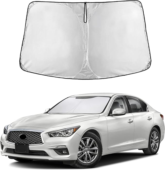 EcoNour Windshield Sun Shade Compatible for Infiniti Q50 2014–2024 | Sedan Front Window Sunshade | Foldable Sun Visor Shield | UV & Heat Blocking Protection
