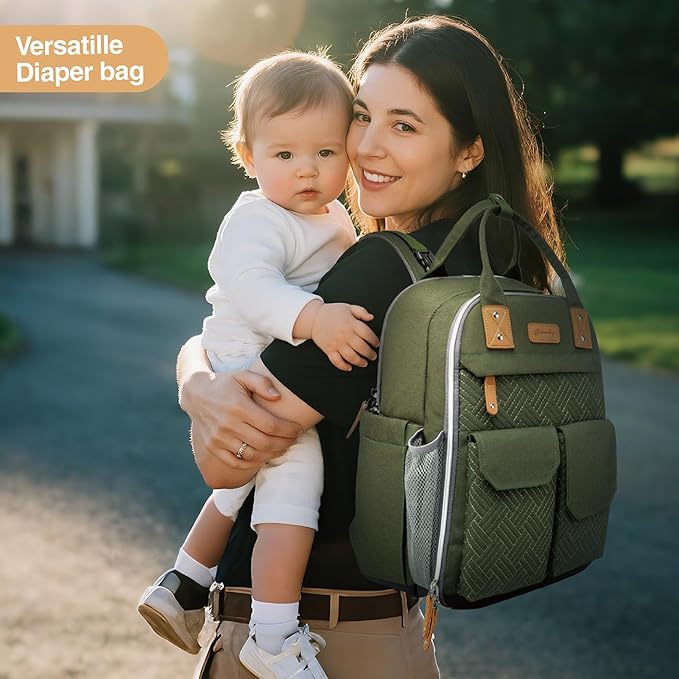 Diaper Bag Backpack 25L Capacity with Changing Pad for Boys and Girls Essential Baby Stuff for Mom (Gray)