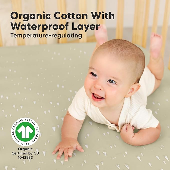 2-Pack Waterproof Crib Sheets for Boys, Girls - 52x28 Fitted Organic Cotton Baby Crib Sheets, Toddler Mattress Protector Cover, Washable, Soft & Durable Baby Bedding Essentials(Pine Grove)