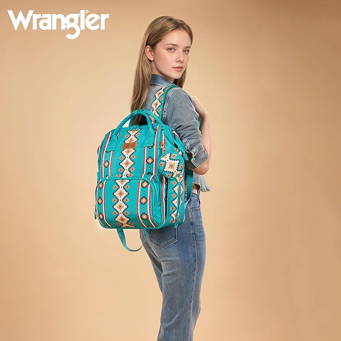 Montana West Wrangler Diaper Bag Backpack Aztec Travel Backpack Purses Western Multi-Function Baby Bags for Mom with Waterproof Insulated Pockets