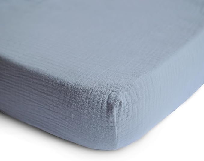 mushie Extra Soft Muslin Fitted Crib Sheet | 192 Thread Count | 28"x 52" (Tradewinds)