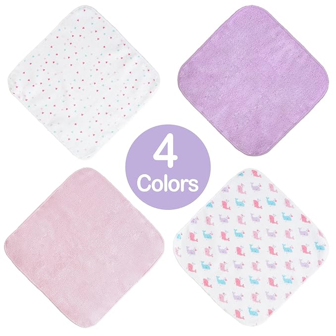 softan Baby Washcloths, 24Pack Baby Wash Cloths Extra Soft & Ultra Absorbent, Baby Towels and Washcloths Face Towel Unisex for Boys Girls Body, Washclothes Gentle on Sensitive Skin, 9x9 Pink Whale