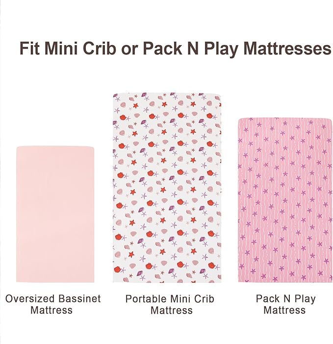 david's kids 3 Pack Mini Crib Sheets, Soft Breathable Premium Pack N Play Sheets for Baby Boys Girls Neutral, Playard and Mini Crib Mattresses, Beach