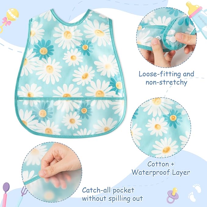 R HORSE 5Pcs Baby Bibs Set Toddler Bibs with Crumb Catcher Pocket & Snap Button Waterproof Baby Feeding Bibs for 6-24 Months